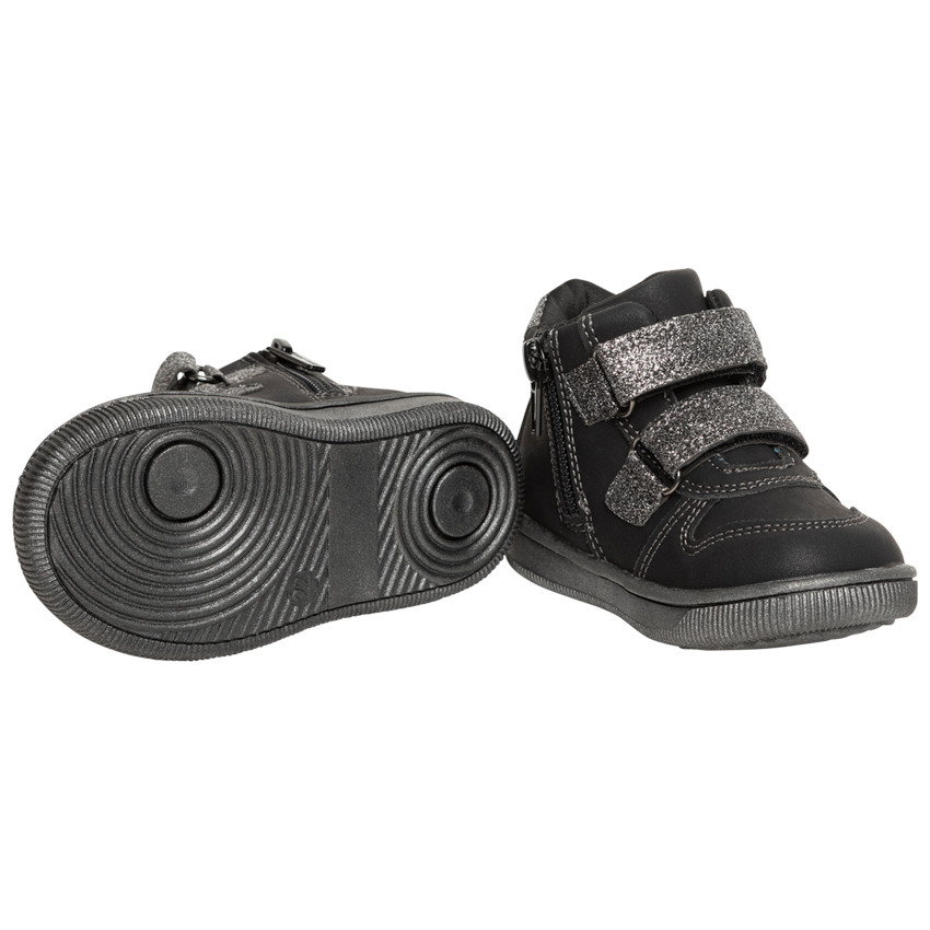 Bottillons noirs pour bébé garçon à scratchs pailletés 
