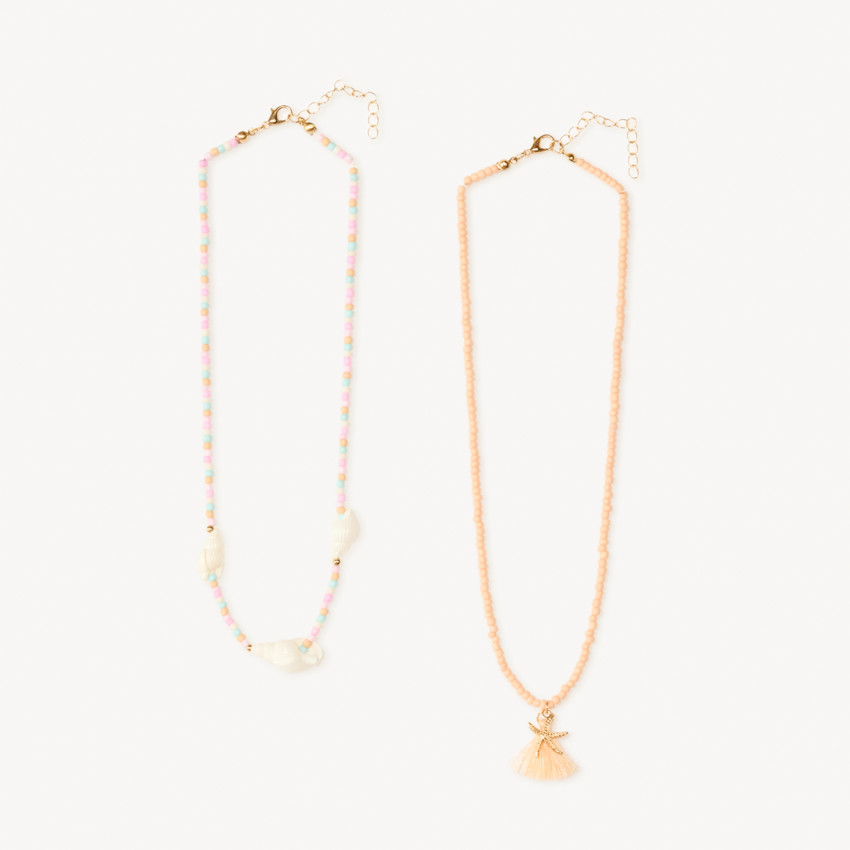 Lot de 2 colliers en perles avec coquillage pour fille 