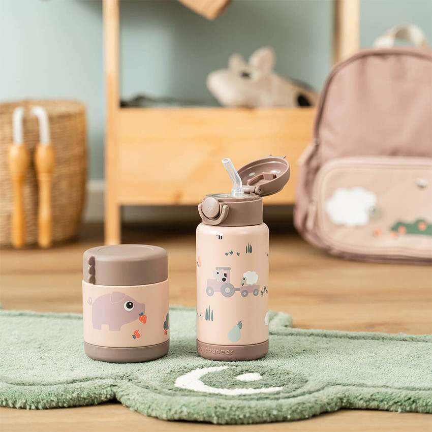 Gourde isotherme avec paille 340ml Tiny Farm Rose 