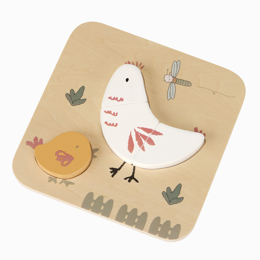 Puzzle en bois 4 pièces Poule et son poussin 