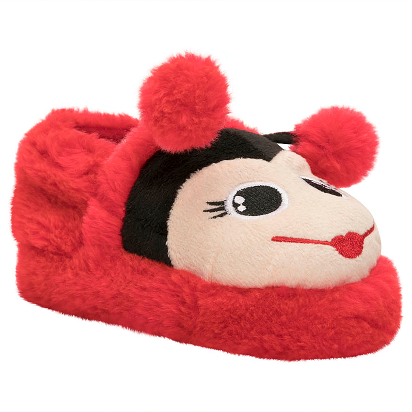 Chaussons peluche forme coccinelle 