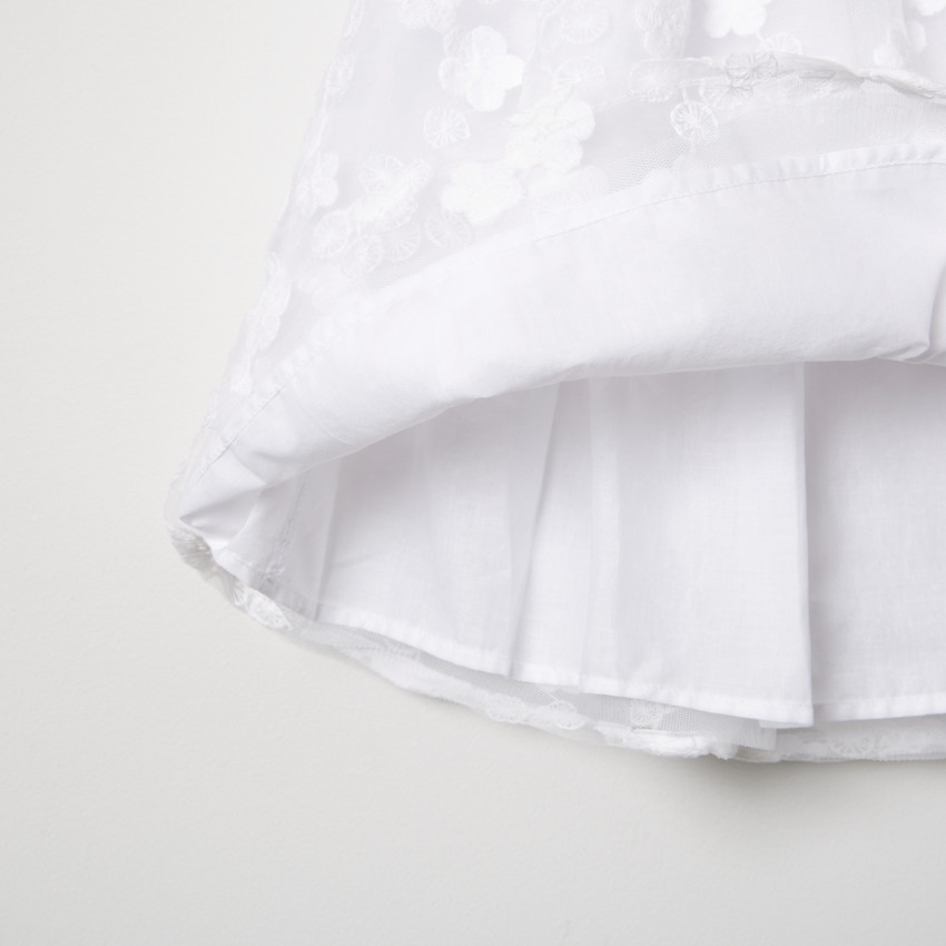 Robe de cérémonie manches courtes blanche à broderies florales 