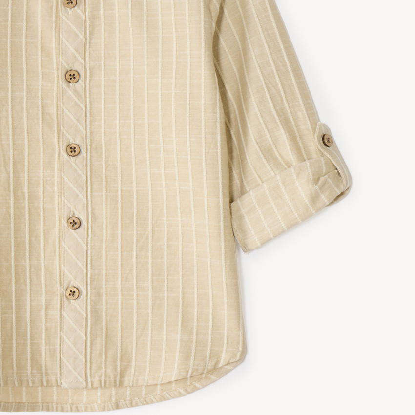 Chemise bébé garçon manches longues col mao en toile à rayures 