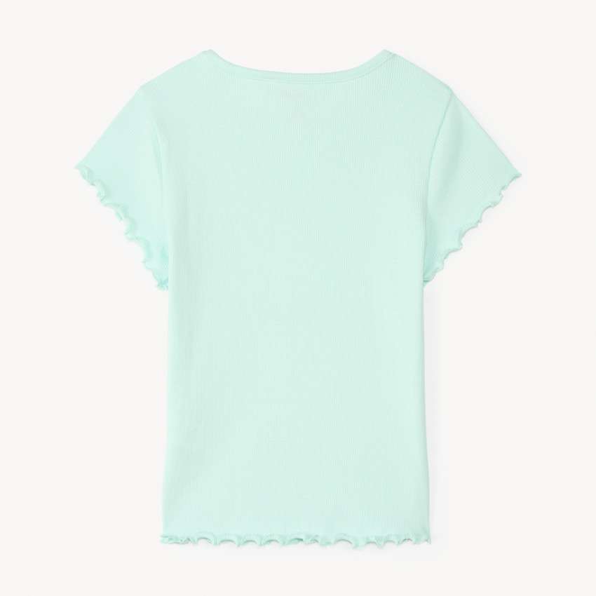 T-shirt manches courtes en maille côtelée uni broderie cœur pour fille 