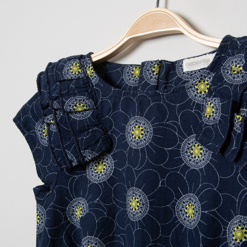 Robe manches courtes volantées imprimée fleurs all-over 