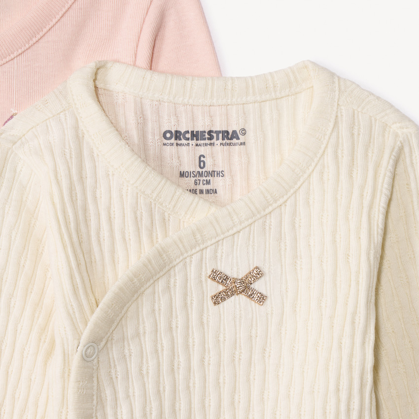 Lot de 5 bodies manches longues motifs Faon pour bébé fille avec ouvertures différentes selon l'âge 