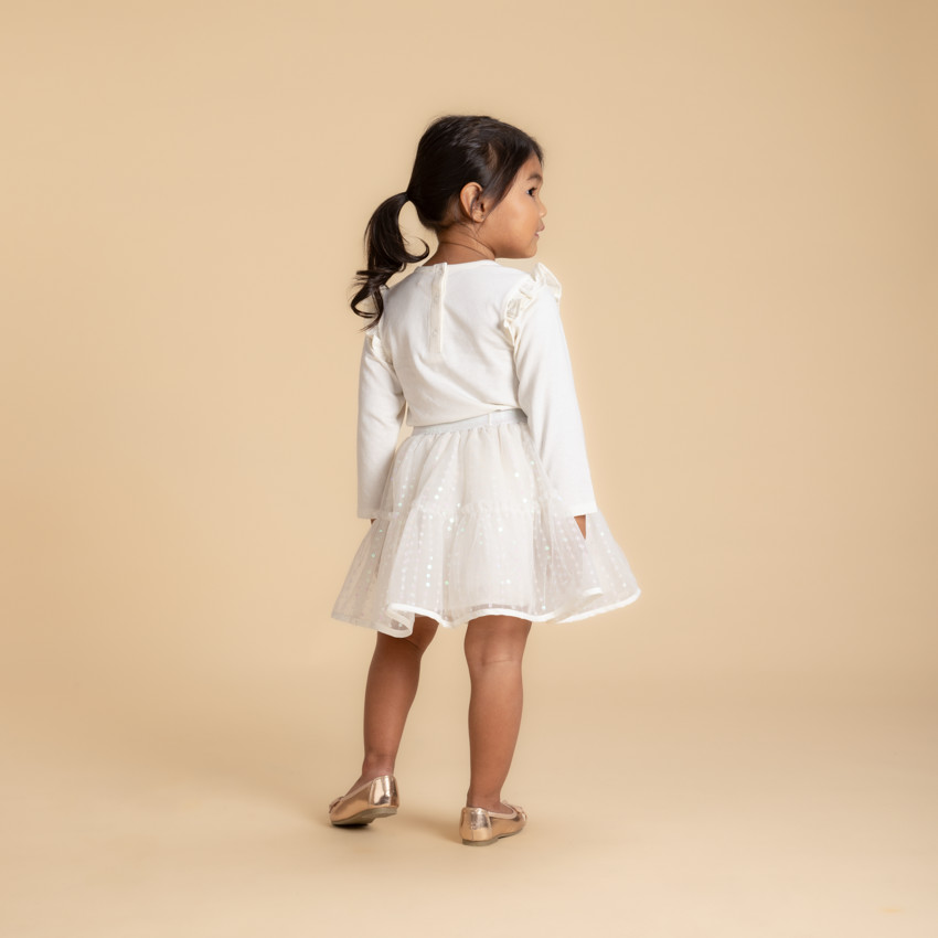 Jupe en tulle volanté avec sequins fleurs irisés pour bébé fille 