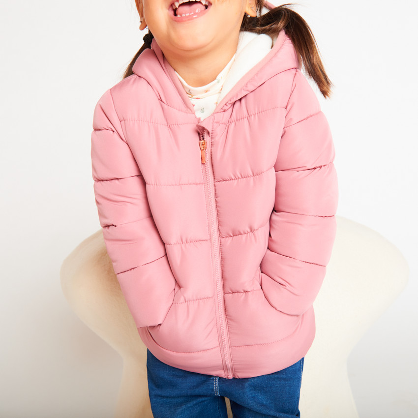 Doudoune matelassé en toile et micro polaire pour bébé fille   