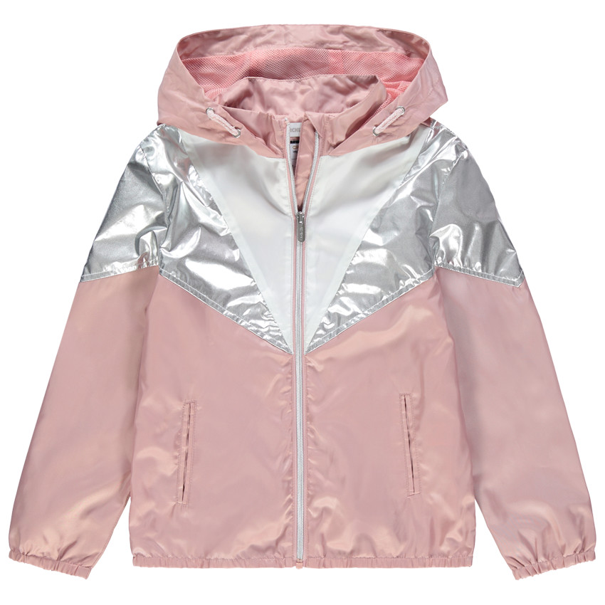 Coupe-vent rose/argenté à capuche doublé mesh 