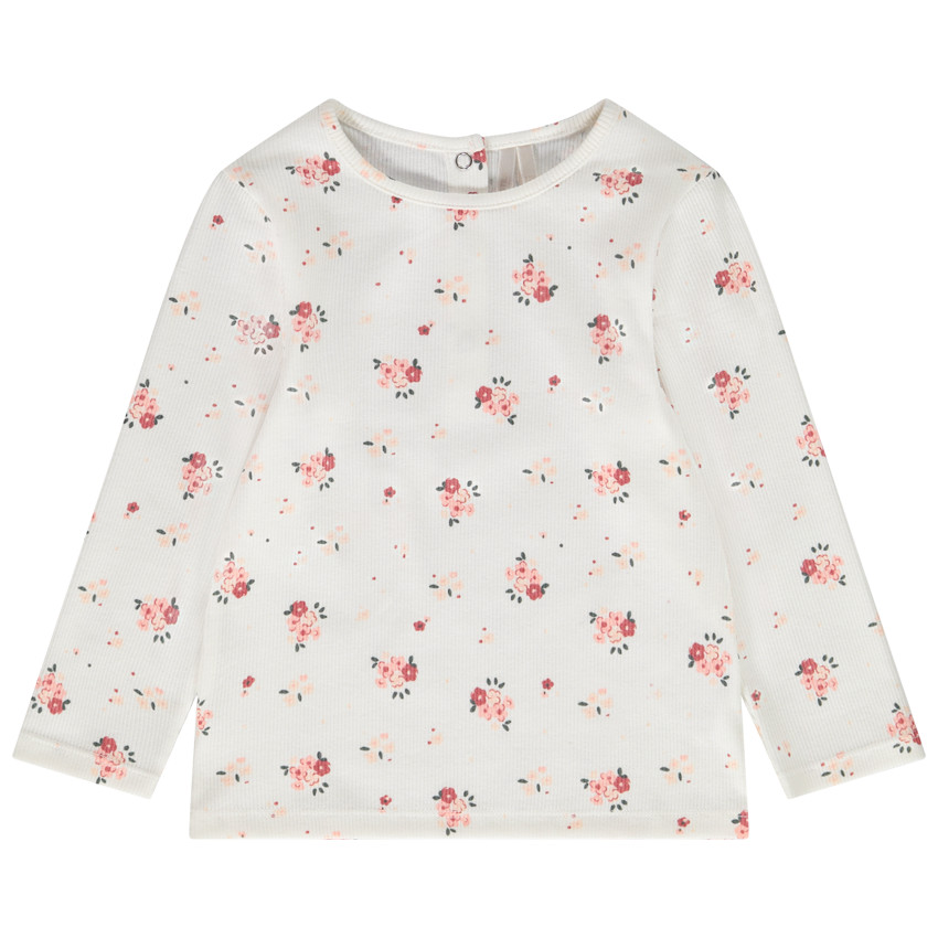 T-shirt manches longues côtelé imprimé floral pour bébé fille 