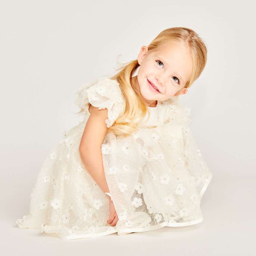 Robe manches courtes papillon avec fleurs 3D pour bébé fille 