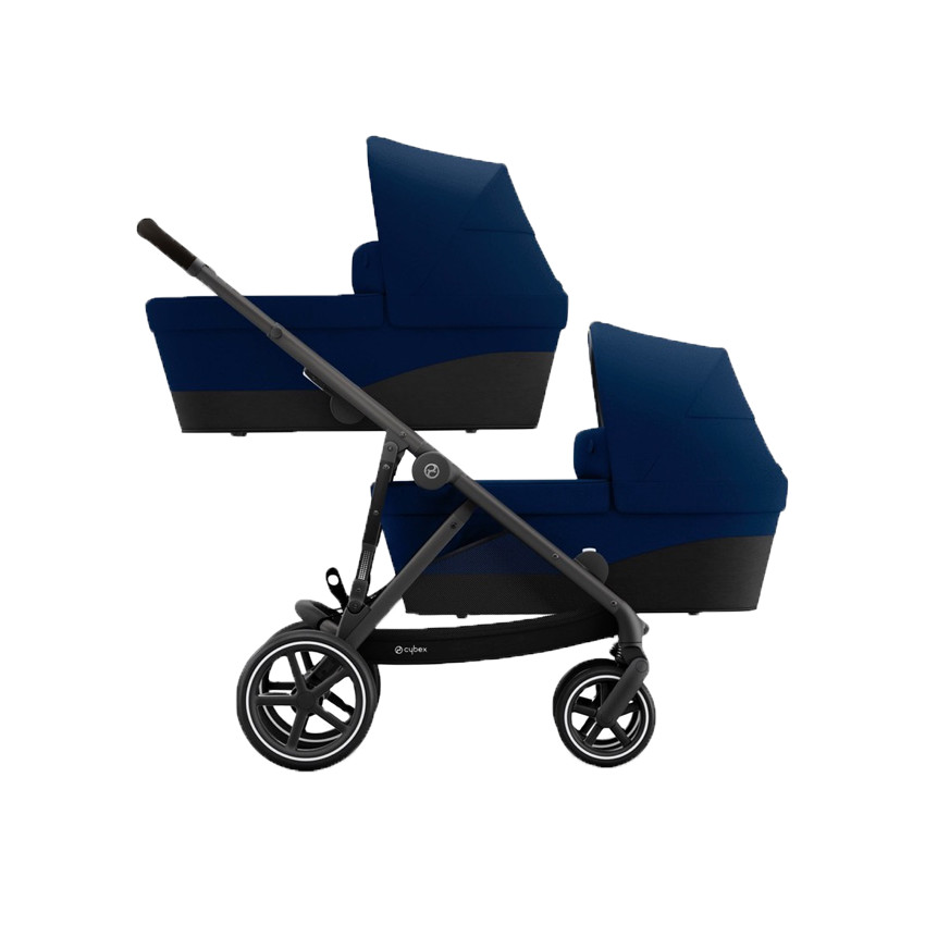 Poussette double Gazelle S - Châssis Noir / Siège Navy Blue 