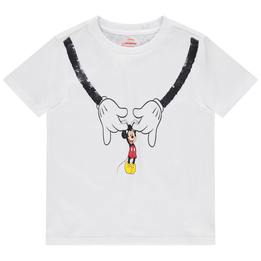 T-shirt manches courtes en coton bio print Mickey et sequins magiques 