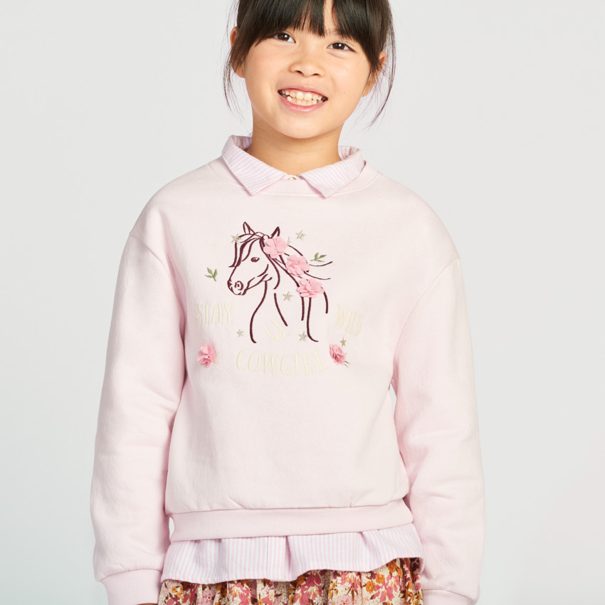 Sweat molleton oversize motif cheval pour fille