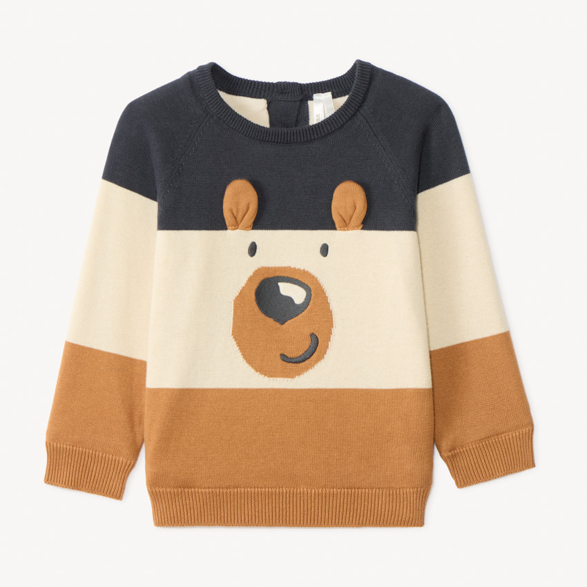 Pull ludique chien en tricot tricolore pour bébé garçon