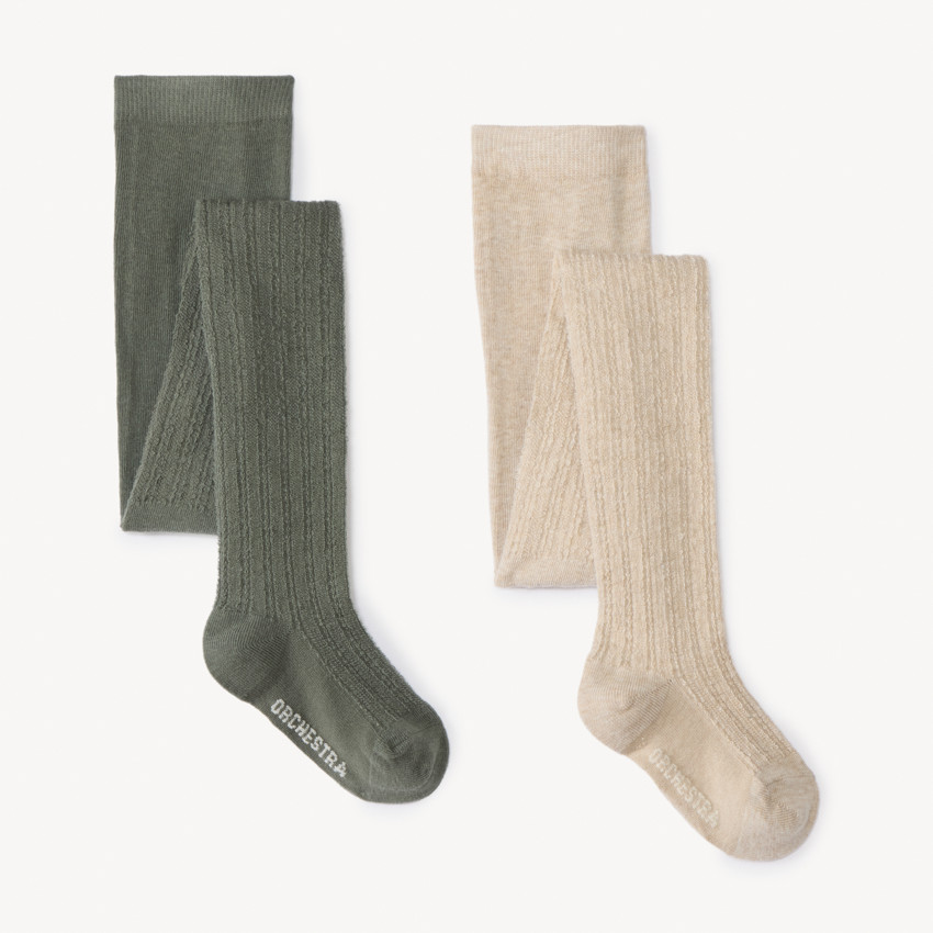 Lot de 2 collants épais en tricot côte fantaisies pour fille