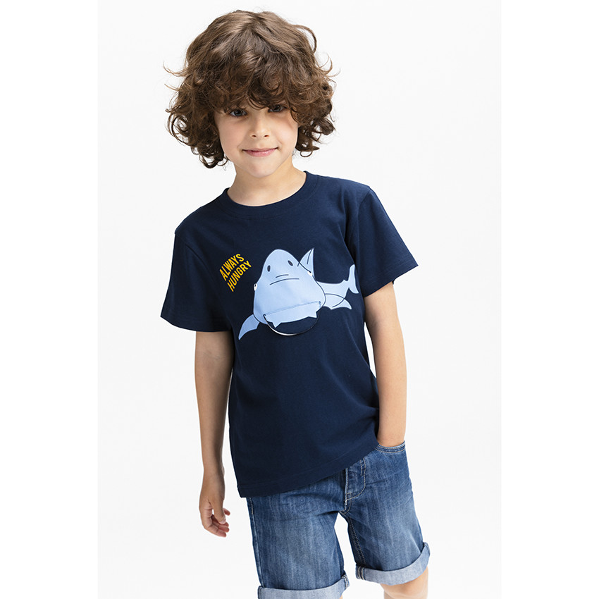 T-shirt manches courtes print ludique à rabat pour garçon 