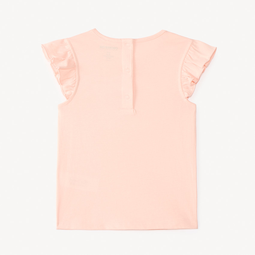 T-shirt manches courtes volantées print glace avec fleurs en relief pour bébé fille 
