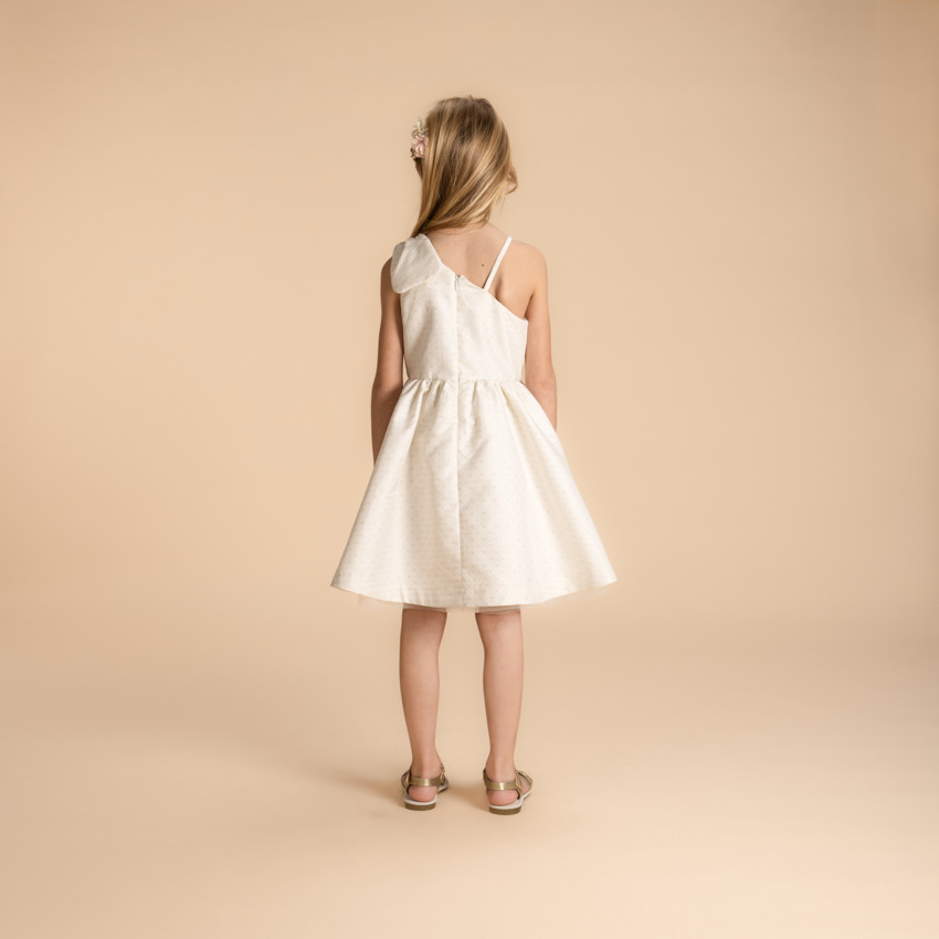 Robe sans manches en jacquard fleuri et bretelle nœud pour fille 