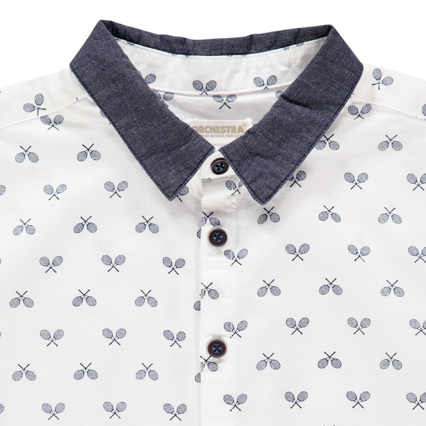 Chemise manches courtes imprimée à détails en chambray 