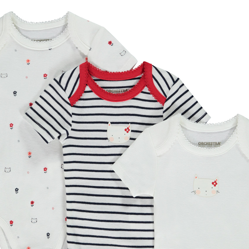 Lot de 3 bodies manches courtes Chat pour bébé fille 