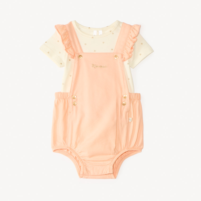 Ensemble court 2 pièces body + barboteuse fantaisie à cœurs pour bébé fille