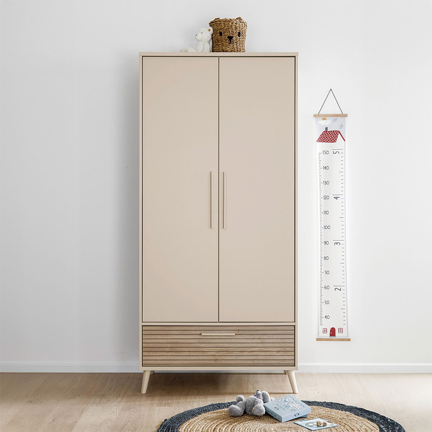 Armoire 2 portes et 1 tiroir Eefje Cashmere Beige/Groovy Chêne 