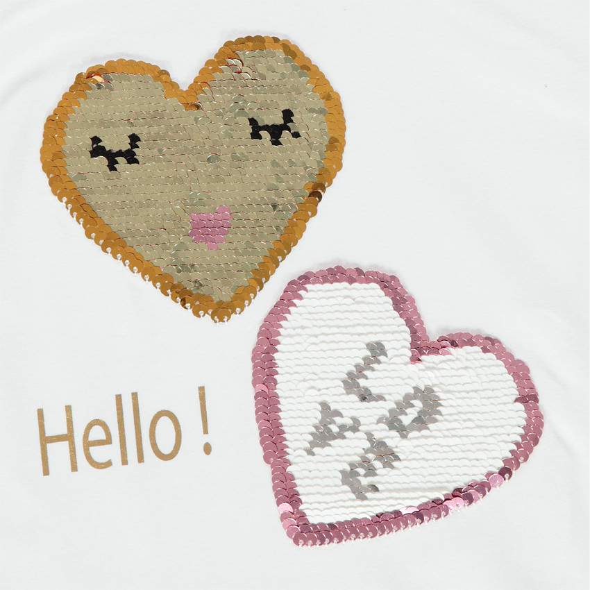 T-shirt manches courtes en coton bio avec motif fantaisie en sequins magiques Main T-shirt manches courtes en coton bio avec motif fantaisie en sequins magiques