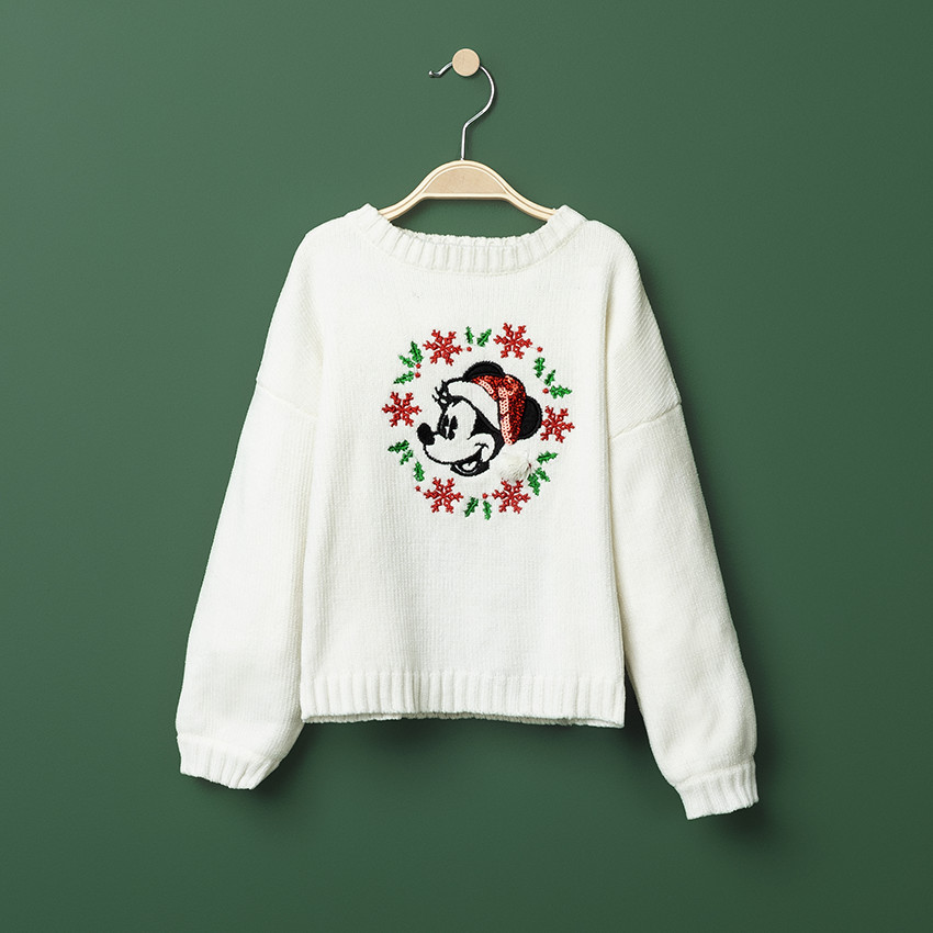 Pull en tricot uni avec Minnie esprit Noël Disney 