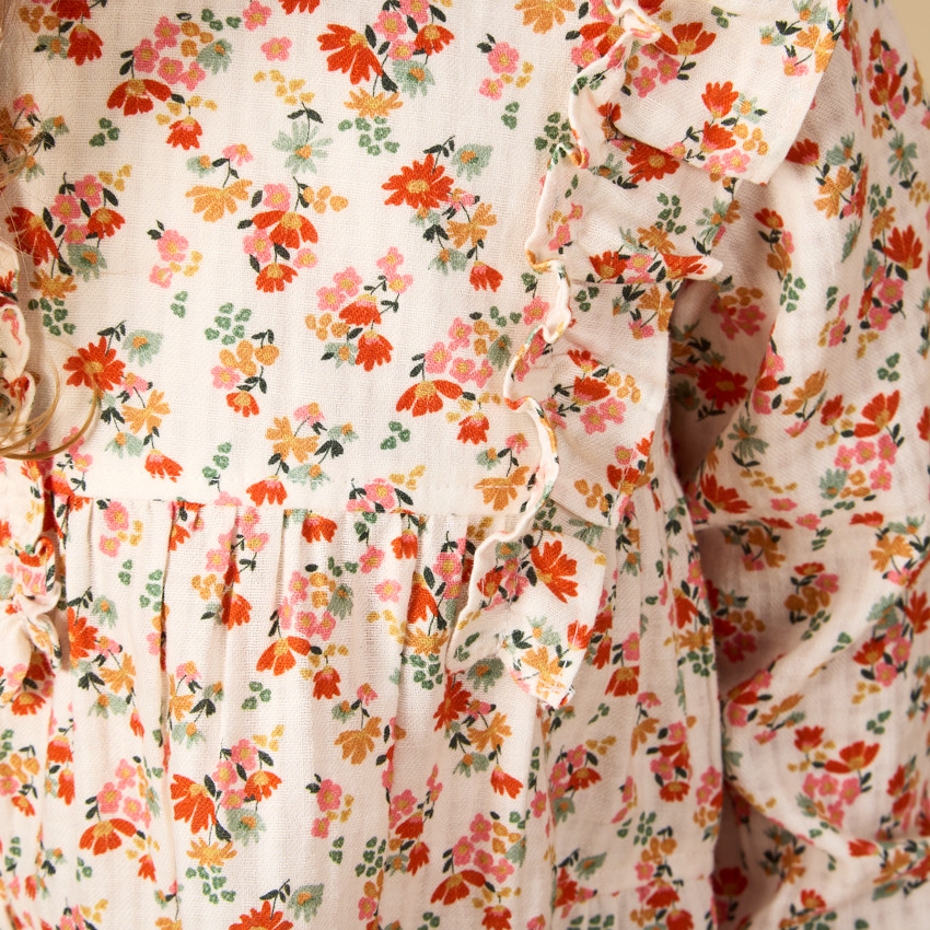 Robe manches longues volantées imprimé fleurs pour bébé fille 