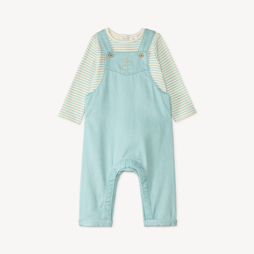 Ensemble salopette + t-shirt broderie dino pour bébé garçon