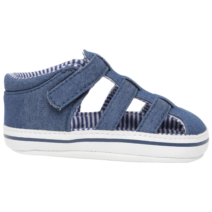 Sandales velcro bleu jean avec doublure à rayures