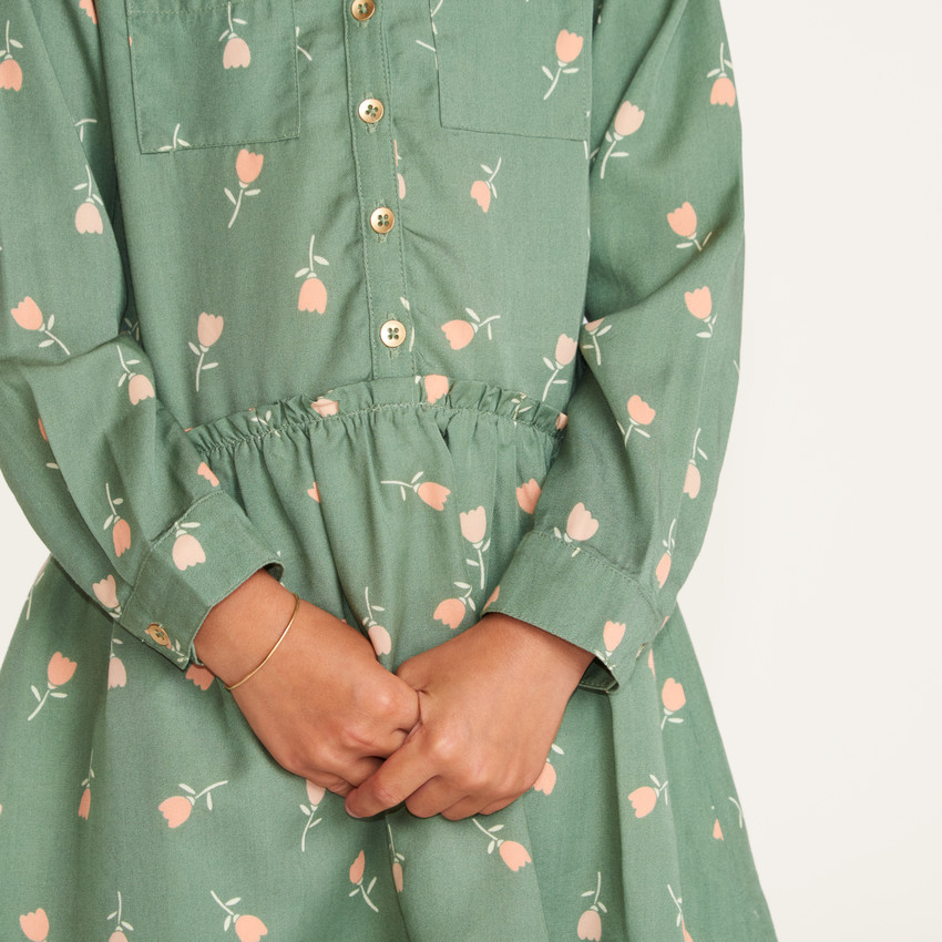 Robe fille col mao manches longues imprimé tulipes 