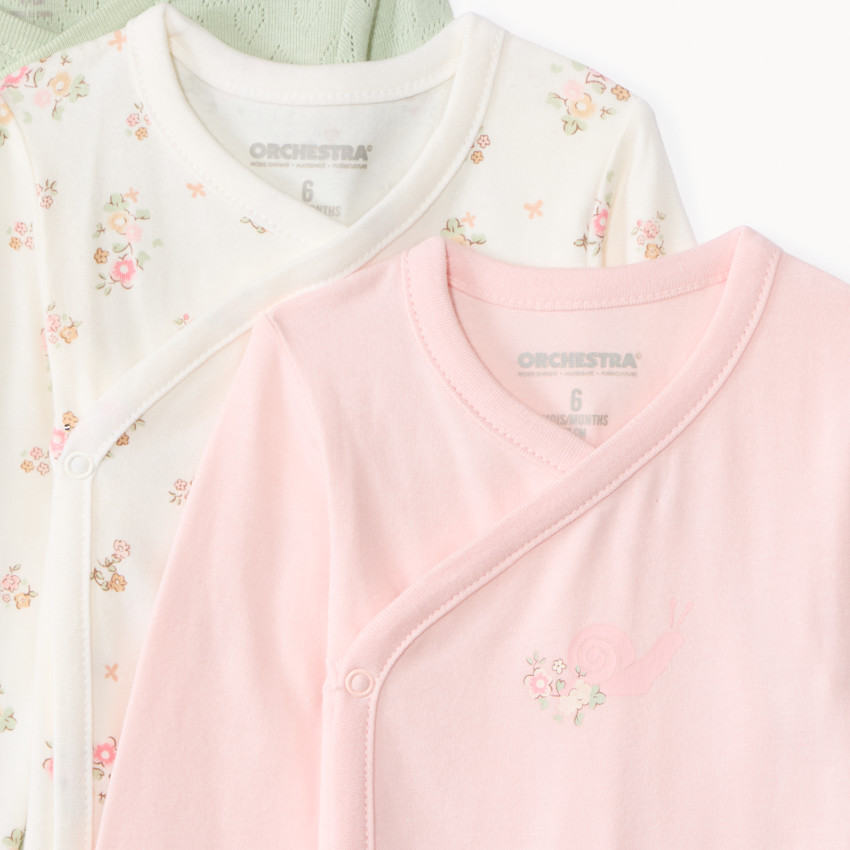 Lot de 7 bodies manches longues fantaisie pour bébé fille avec ouvertures différentes selon l'âge  