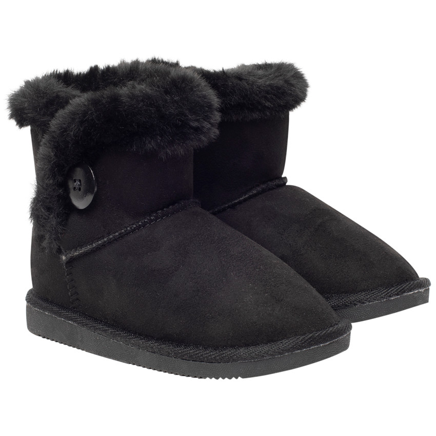 Bottines fourrées effet suédine avec bouton fantaisie pour fille 