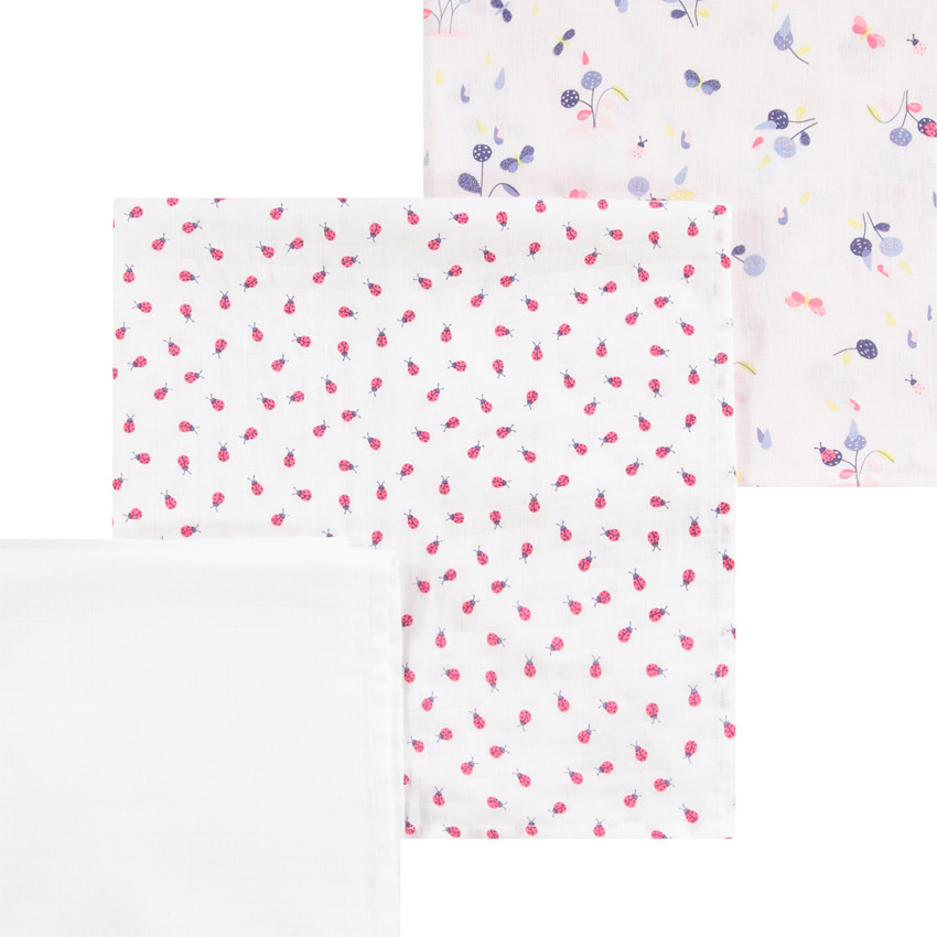 Lot de 3 langes en coton print coccinelle pour bébé fille 