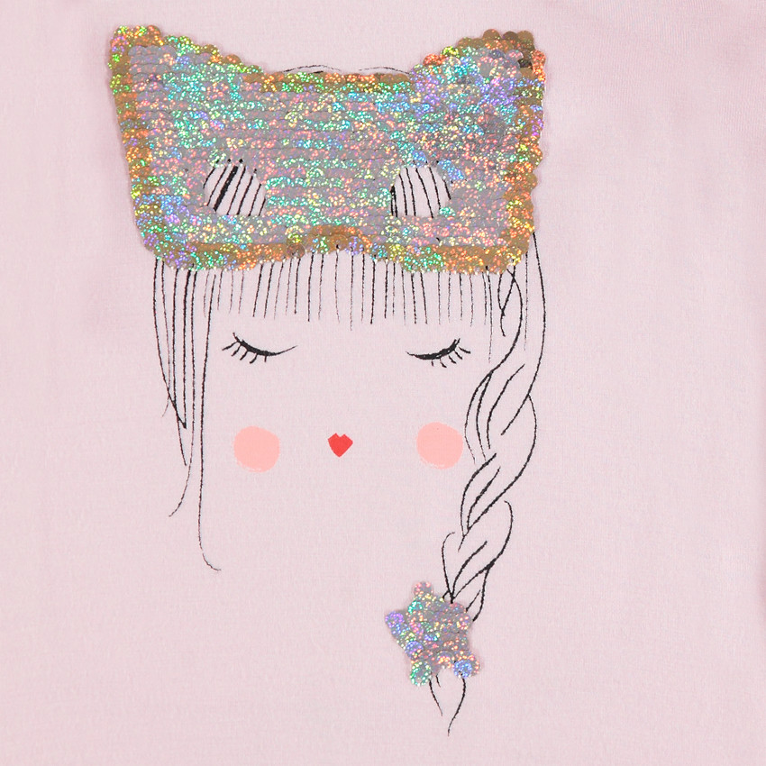 T-shirt manches longues en jersey avec volants en tulle et masque sequins 