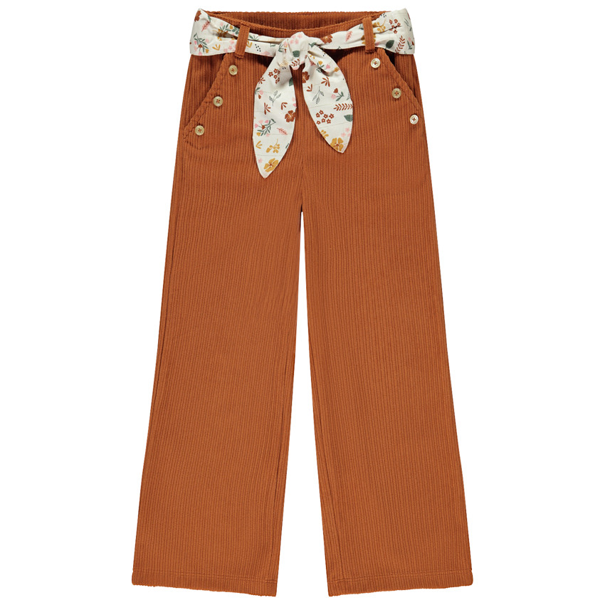 Pantalon évasé en velours côtelé avec ceinture pour fille 