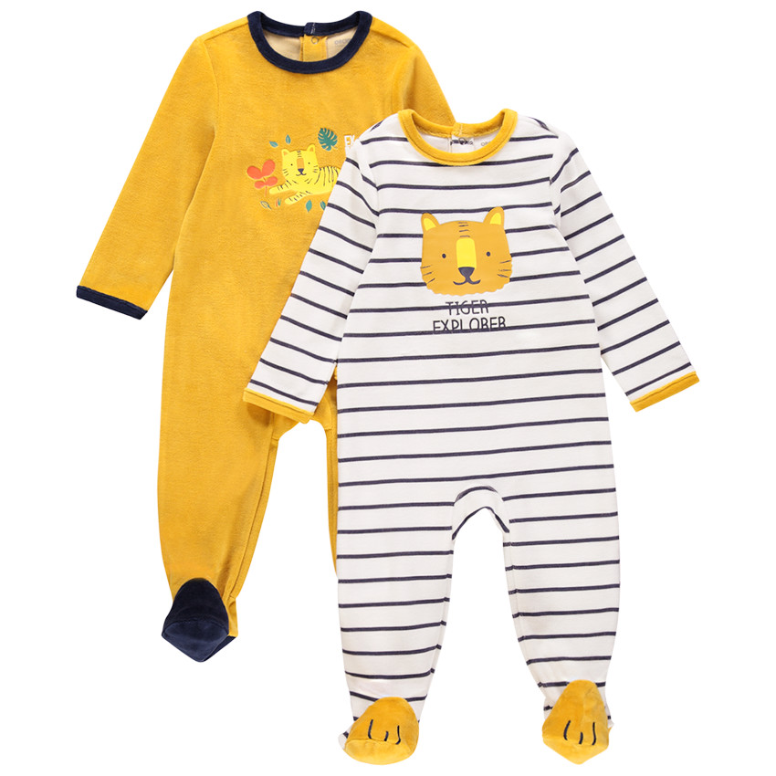 Pyjama 2 pièces en velours print tigre et rayures pour bébé garçon