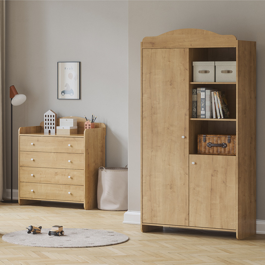 Commode 4 tiroirs avec plan à langer Megève aspect chêne 