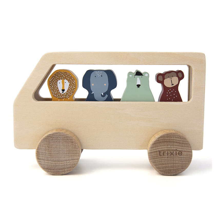 Jouet bus en bois et 4 figurines animaux 
