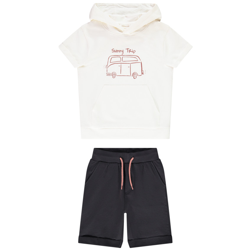Ensemble 2 pièces t-shirt à capuche + bermuda pour garçon 