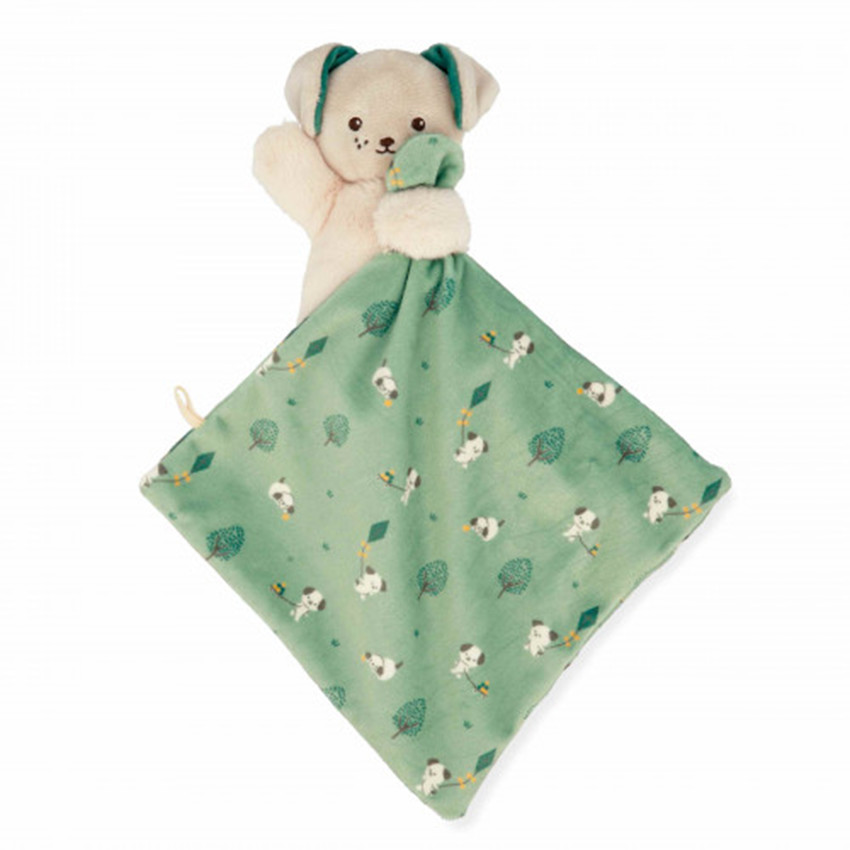 Doudou chien avec carré Vert 