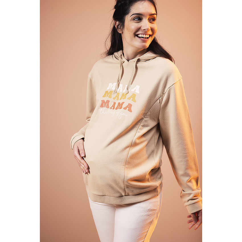 Sweat de grossesse en molleton print rétro et zip d'allaitement  