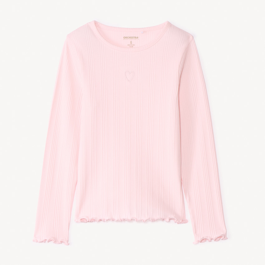 T-shirt manches longues avec cœur brodé pour fille