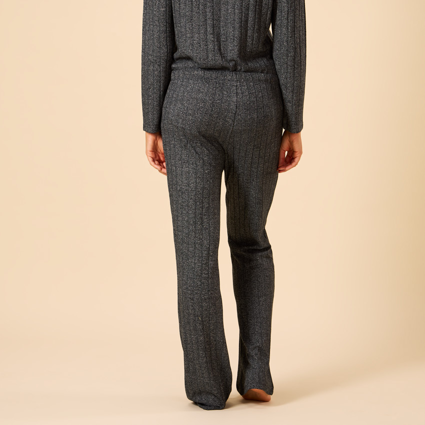 Set pyjama 2 pièces uni effet côtelé pour femme 