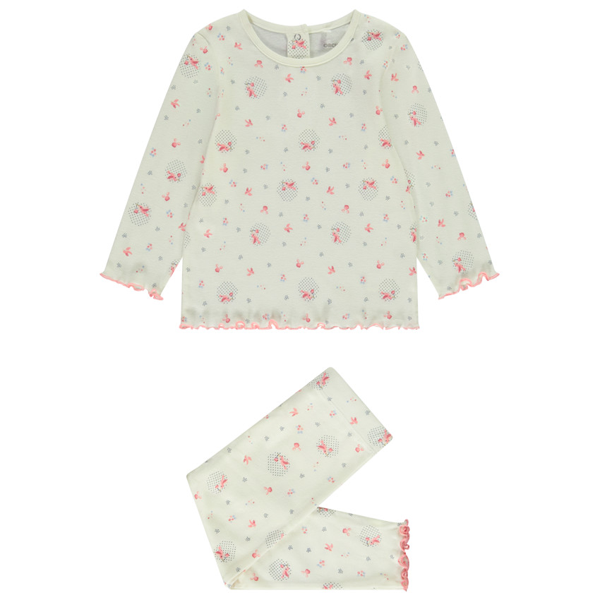 Pyjama 2 pièces effet côtelé et imprimé oiseaux pour bébé fille