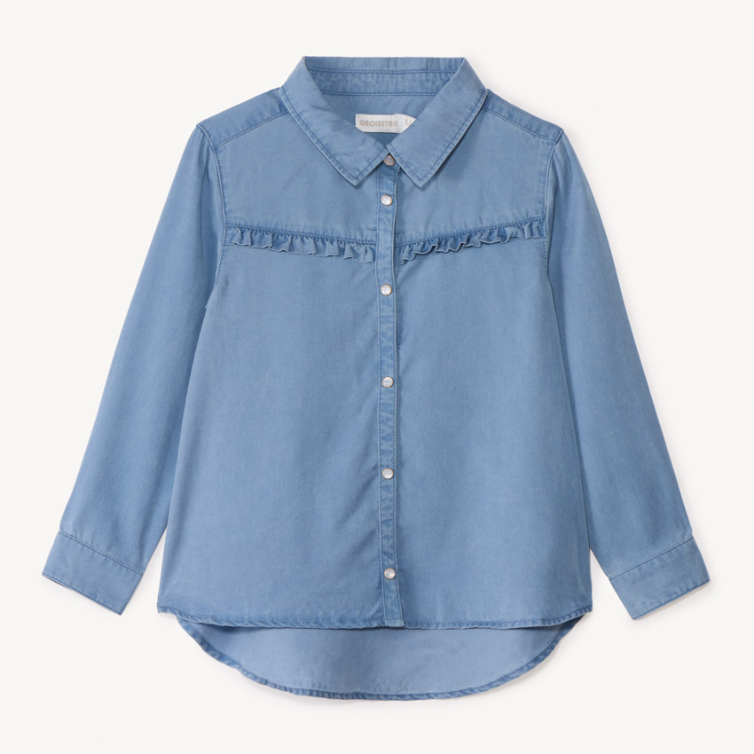 Chemise manches longues à volant pour fille