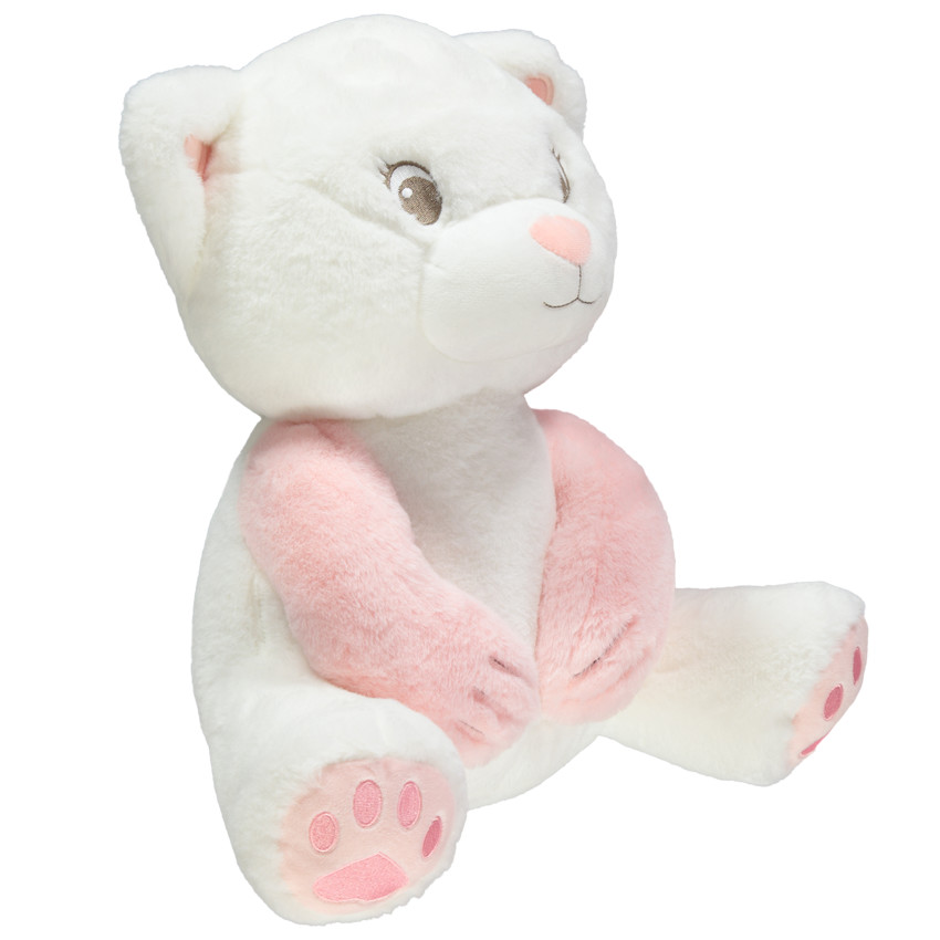 Chat en peluche à détails brodés et touches de rose 