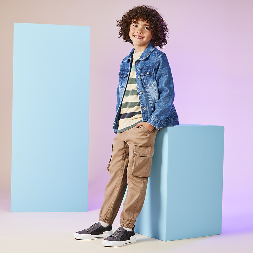 Pantalon cargo uni à poches soufflet pour garçon 